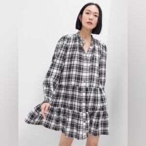 Gap Relaxed Tiered Flannel Plaid Shirt Dress w/pockets Sz. Small